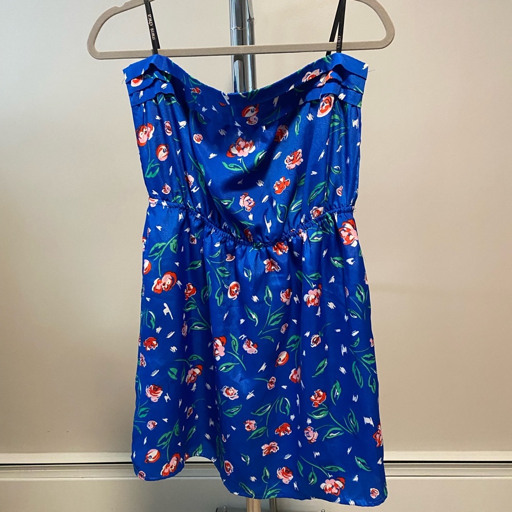 Blue Floral Strapless Women's Dress